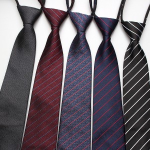Lazy zipper tie 8cm Men's formal business professional polyester jacquard striped plaid tie wholesale