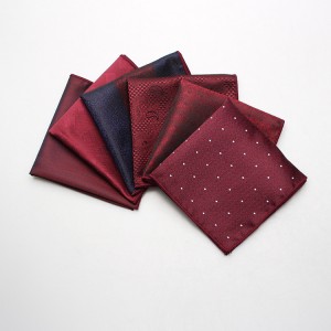Factory-direct men's suit pocket squares. Wedding groomsmen and host burgundy striped polka dot square handkerchiefs.