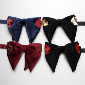 New autumn and winter styles for groomsmen and groomsmen wedding photo shoots, personalized large velvet ox-horn-embellished "happiness" bow ties, wholesale.