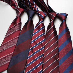 Shengzhou factory direct supply of trendy 8cm red striped hand-tied ties for business formal wear and casual work wear.