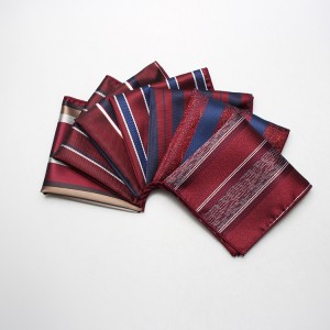 Factory-direct men's suit pocket squares. Wedding groomsmen and host burgundy striped polka dot square handkerchiefs.