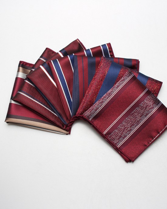 Factory-direct men's suit pocket squares. Wedding groomsmen and host burgundy striped polka dot square handkerchiefs. Factory-direct men's suit pocket squares. Wedding groomsmen and host burgundy striped polka dot square handkerchiefs.