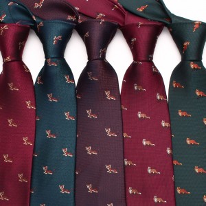 New retro animal pattern men's ties, 8cm polyester silk yarn-dyed, cut-out, hand-tied ties, wholesale
