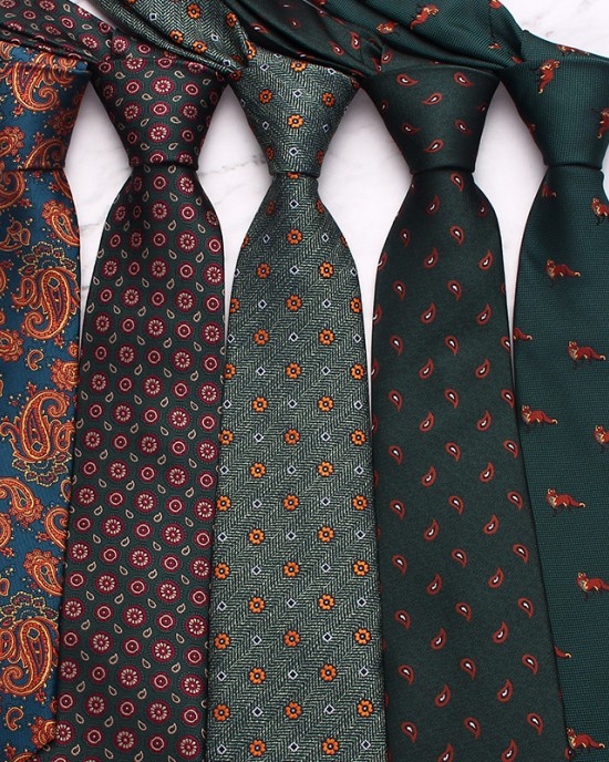 New green series men's business ties, retro and fashionable striped paisley polyester hand-tied ties, wholesale