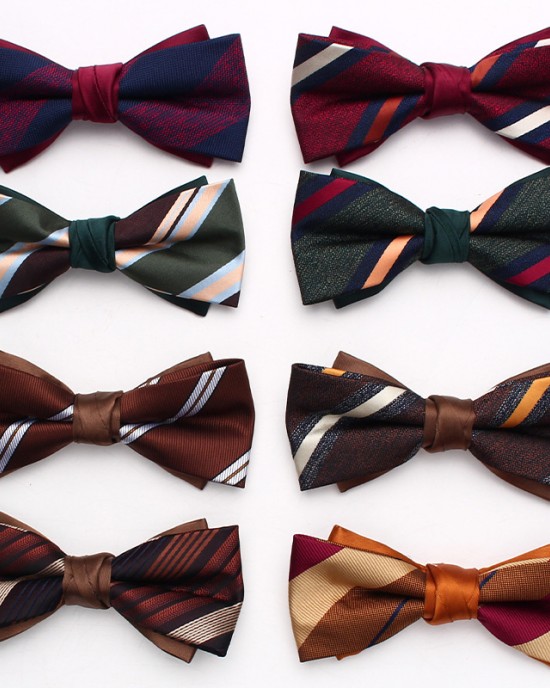 Lei'er double-layered men's bow tie, striped British business bow tie, Korean-style groomsmen wedding shirt bow tie, in stock Lei'er double-layered men's bow tie, striped British business bow tie, Korean-style groomsmen wedding shirt bow tie, in stock
