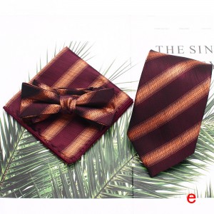 Men's tie sets, three-piece polyester striped tie, bow tie, and square handkerchief sets available Wholesale Suit Accessories