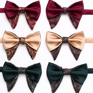 Leier solid-color men's double-layered ox-horn bow ties, in stock, polyester jacquard casual wedding neckties.