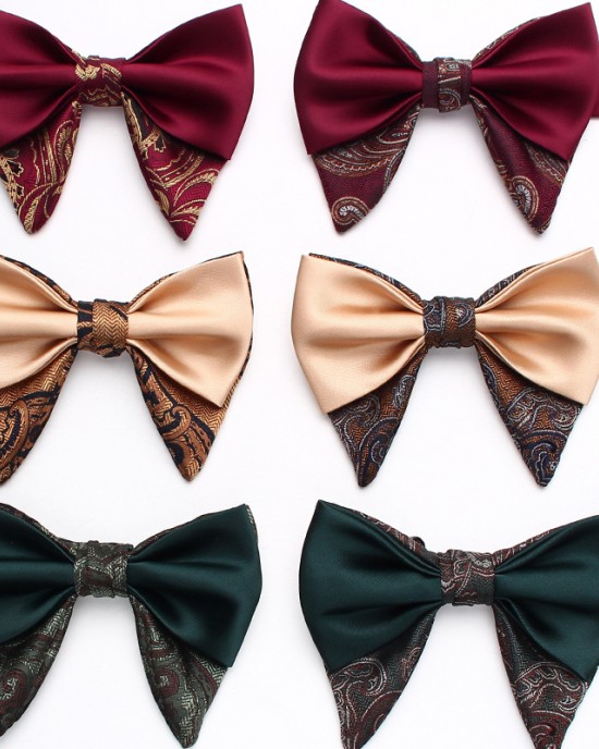 Leier solid-color men's double-layered ox-horn bow ties, in stock, polyester jacquard casual wedding neckties.