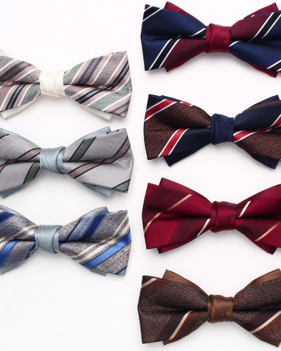 Lei'er double-layered men's bow tie, striped British business bow tie, Korean-style groomsmen wedding shirt bow tie, in stock Lei'er double-layered men's bow tie, striped British business bow tie, Korean-style groomsmen wedding shirt bow tie, in stock