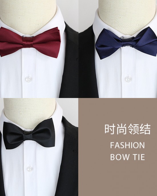 Black men's bow tie, groom, best man, emcee, formal suit, Korean-style burgundy, trendy blue bow tie