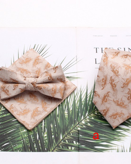 Lei'er men's tie sets, three-piece polyester striped tie, bow tie, and handkerchief set. Suit accessories manufacturers in stock Lei'er men's tie sets, three-piece polyester striped tie, bow tie, and handkerchief set. Suit accessories manufacturers in stock