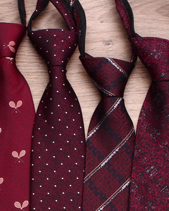 Lei'er lazy zipper tie, men's casual wedding tie, burgundy, easy-pull tie, factory in stock and wholesale. Lei'er lazy zipper tie, men's casual wedding tie, burgundy, easy-pull tie, factory in stock and wholesale.