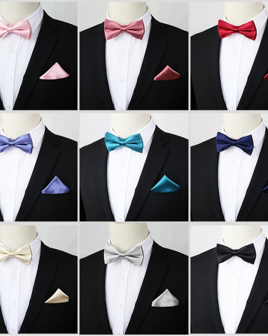 Men's party business casual formal accessories, two-piece bow tie pocket square set, wholesale tie manufacturers in Shengzhou Men's party business casual formal accessories, two-piece bow tie pocket square set, wholesale tie manufacturers in Shengzhou