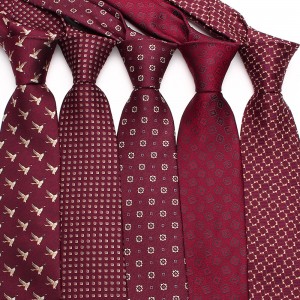 Lei'er burgundy men's tie, vintage groom wedding tie, striped polyester silk business tie, factory in stock