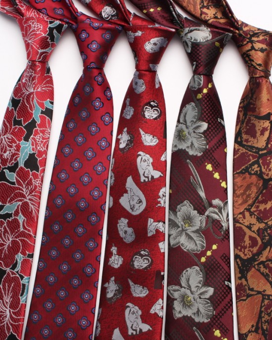 Polyester business suit ties, jacquard red series, 7cm ties, bulk, tie manufacturer, and wholesale.