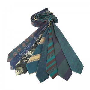 Green series diagonal striped ties, men's business fashion, small floral pattern, 8cm polyester tie, ready-to-stock wholesale.