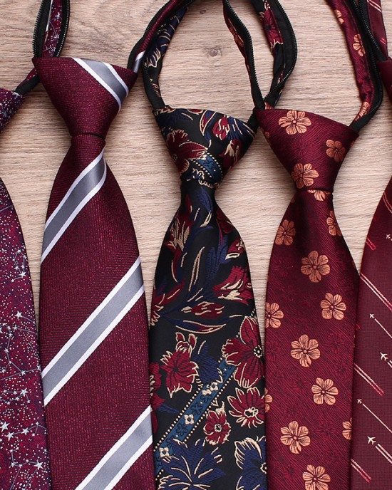 Lei'er lazy zipper tie, men's casual wedding tie, burgundy, easy-pull tie, factory in stock and wholesale. Lei'er lazy zipper tie, men's casual wedding tie, burgundy, easy-pull tie, factory in stock and wholesale.