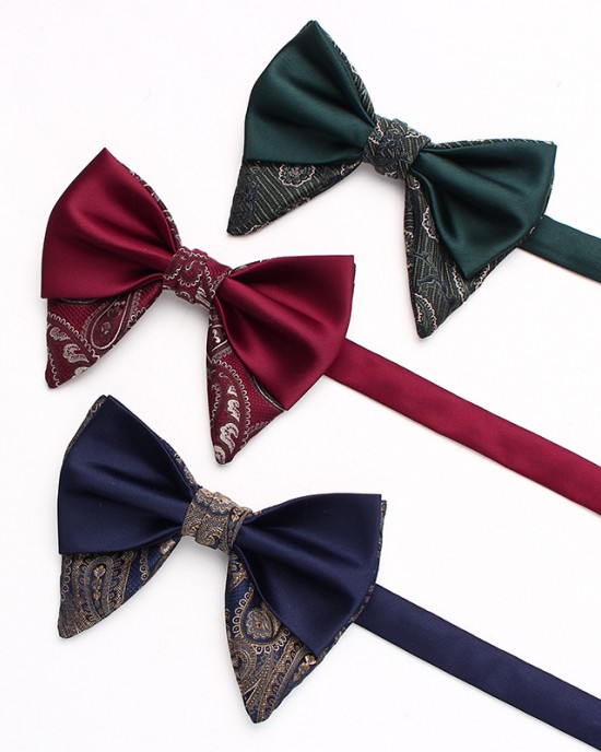 Leier solid-color men's double-layered ox-horn bow ties, in stock, polyester jacquard casual wedding neckties.
