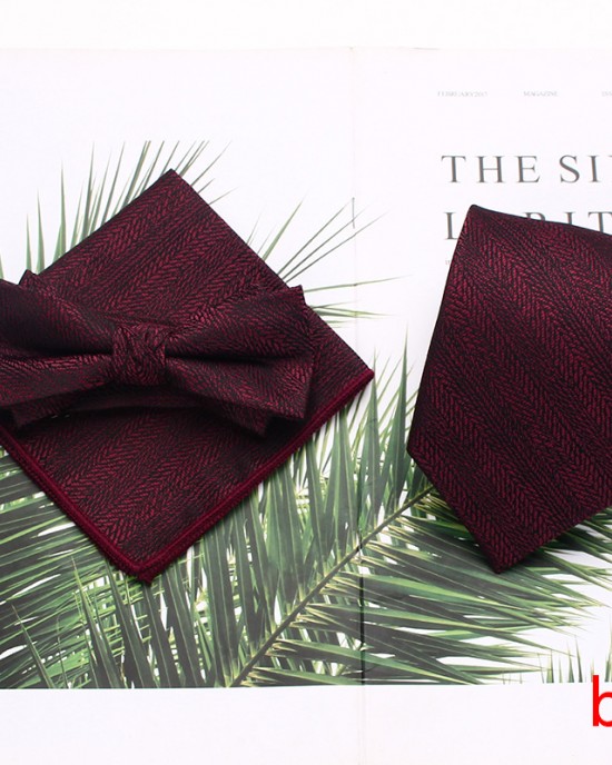 Men's tie sets, three-piece polyester striped tie, bow tie, and square handkerchief sets available Wholesale Suit Accessories Men's tie sets, three-piece polyester striped tie, bow tie, and square handkerchief sets available Wholesale Suit Accessories