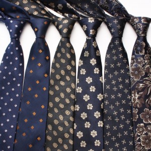 Navy Blue Men's business fashion series of diagonal striped ties, small floral patterns, 8cm polyester silk ties, ready for wholesale.