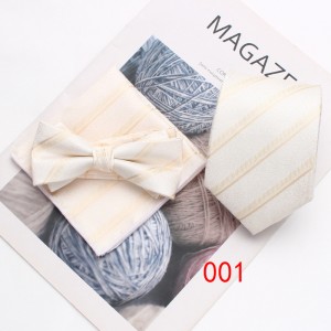 Business formal wear, three-piece tie, pocket scarf, and bow tie set Men's three-piece suit, striped scarf, tie, and bow tie set.