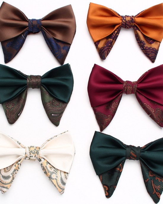 Leier solid-color men's double-layered ox-horn bow ties, in stock, polyester jacquard casual wedding neckties.