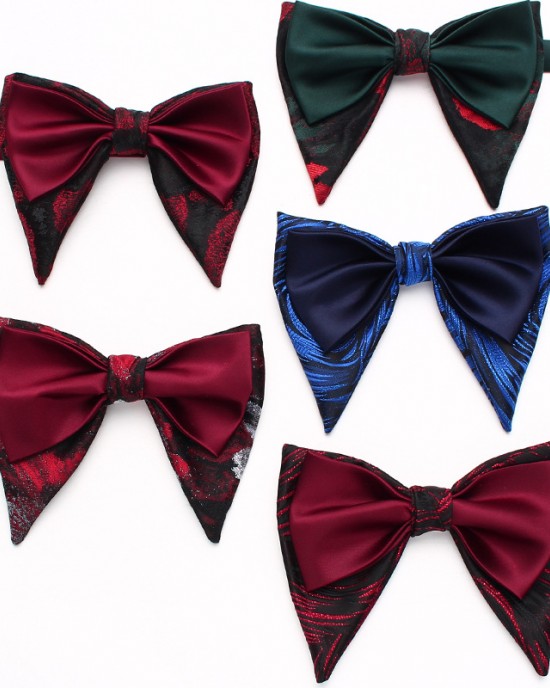 Leier men's large bow tie, tuxedo, polyester men's vintage double-layered ox-horn bow tie, groom's wedding photoshoot suit.