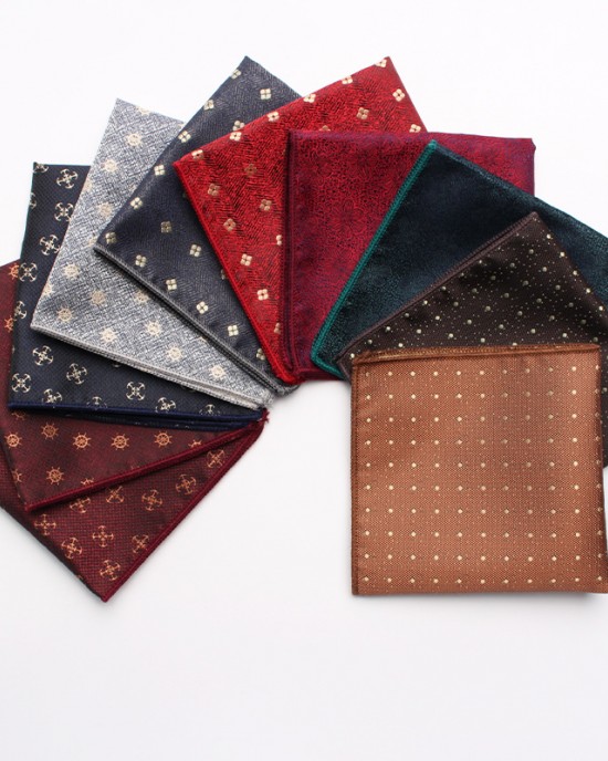 2025 Spring/Summer new jacquard yarn-dyed polyester silk small square handkerchiefs for men, fashionable suit pocket squares.