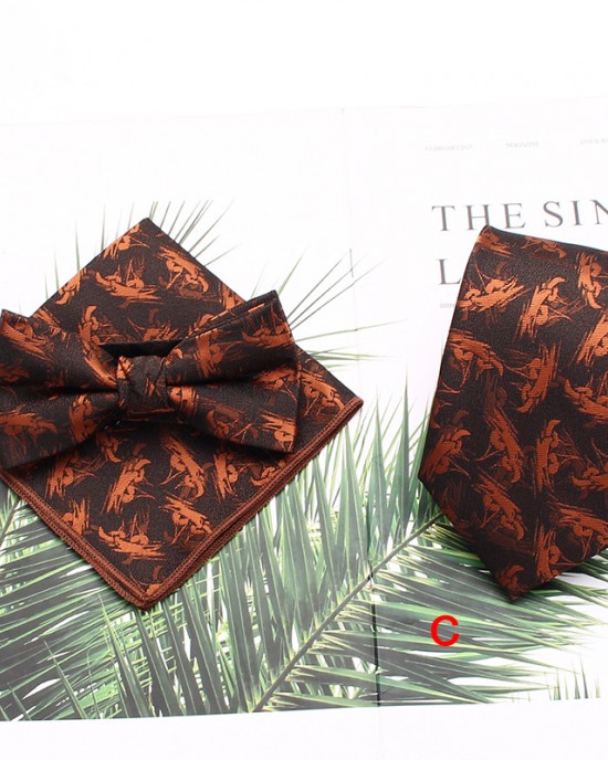 Lei'er men's tie sets, three-piece polyester striped tie, bow tie, and handkerchief set. Suit accessories manufacturers in stock Lei'er men's tie sets, three-piece polyester striped tie, bow tie, and handkerchief set. Suit accessories manufacturers in stock