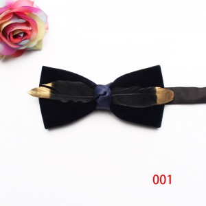 New style, solid-color, textured velvet bow ties for men with feather embellishments. Fashionable suit accessories and business bow ties available for wholesale.