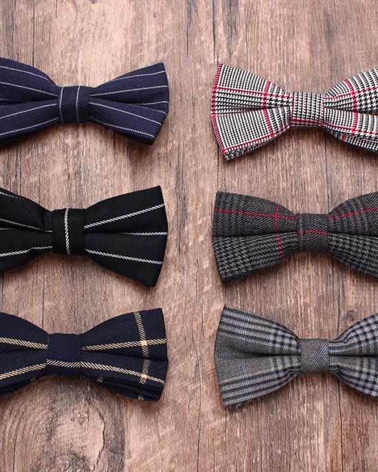 Striped groomsmen bow ties for men, Korean-style cotton printed bow ties for weddings, formal business casual bow ties