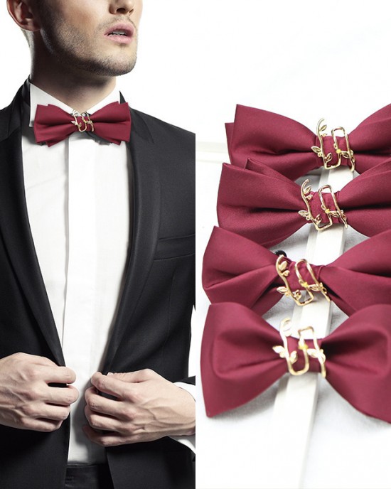 Formal men's groom wedding bow ties, groomsmen wedding tuxedos, and British-style bow ties are available in black, burgundy, and blue. Formal men's groom wedding bow ties, groomsmen wedding tuxedos, and British-style bow ties are available in black, burgundy, and blue.