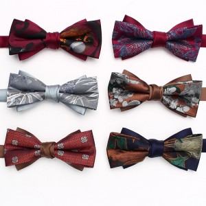 New striped colorblock double-layered bow ties, business-chic, British-style suit accessories, wedding bow tie manufacturers, wholesale