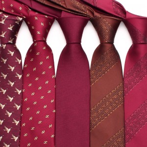 Lei'er burgundy men's tie, vintage groom wedding tie, striped polyester silk business tie, factory in stock