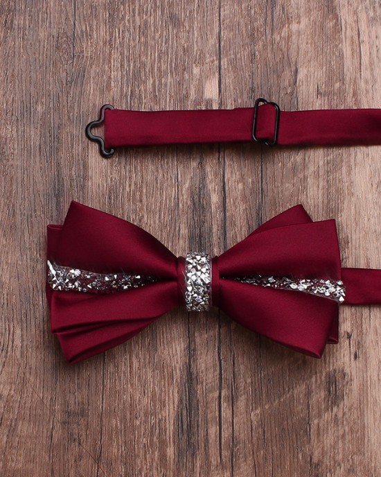 Solid color diamond-encrusted double-layered business bow ties for men and women, wedding and banquet shirts, suit accessories, wholesaler Solid color diamond-encrusted double-layered business bow ties for men and women, wedding and banquet shirts, suit accessories, wholesaler
