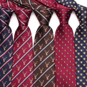 New retro animal pattern men's ties, 8cm polyester silk yarn-dyed, cut-out, hand-tied ties, wholesale