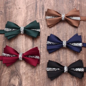 Solid color diamond-encrusted double-layered business bow ties for men and women, wedding and banquet shirts, suit accessories, wholesaler