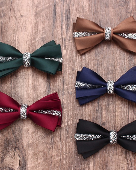 Solid color diamond-encrusted double-layered business bow ties for men and women, wedding and banquet shirts, suit accessories, wholesaler Solid color diamond-encrusted double-layered business bow ties for men and women, wedding and banquet shirts, suit accessories, wholesaler