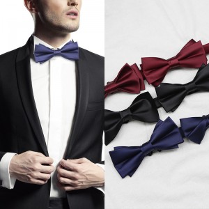 Black men's bow tie, groom, best man, emcee, formal suit, Korean-style burgundy, trendy blue bow tie