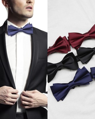 Black men's bow tie, groom, best man, emcee, formal suit, Korean-style burgundy, trendy blue bow tie