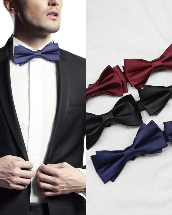 Black men's bow tie, groom, best man, emcee, formal suit, Korean-style burgundy, trendy blue bow tie