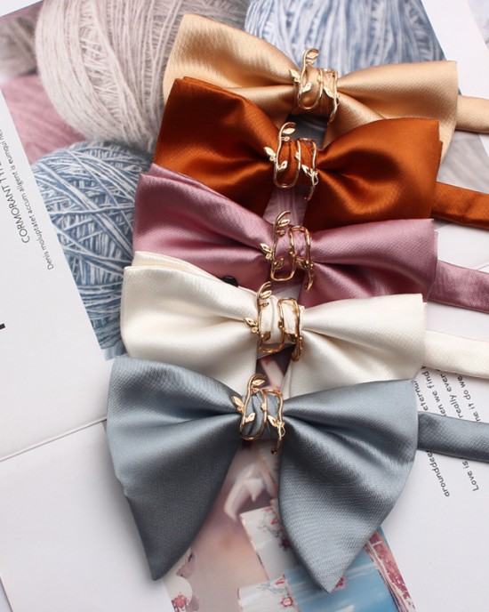 Smooth Solid Color Large Bow Ties with Metal Decorative Buckles, Men's and Women's Wedding Accessories, Bow Ties and Collars Smooth Solid Color Large Bow Ties with Metal Decorative Buckles, Men's and Women's Wedding Accessories, Bow Ties and Collars