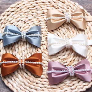 Manufacturer Solid Color Polyester Bow Ties, Casual Fashion, Creative Pearl Customized Bow Ties, New Collars, In-Stock