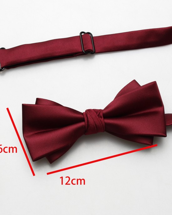 Solid-color men's polyester bow ties in stock, including multi-colored wedding groom and groomsmen bow ties and tie ties. Solid-color men's polyester bow ties in stock, including multi-colored wedding groom and groomsmen bow ties and tie ties.