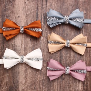 Solid color diamond-encrusted double-layered business bow ties for men and women, wedding and banquet shirts, suit accessories, wholesaler