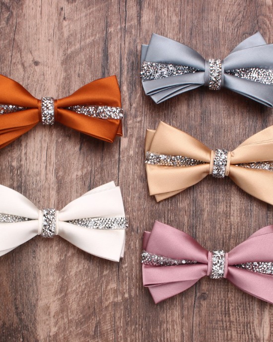 Solid color diamond-encrusted double-layered business bow ties for men and women, wedding and banquet shirts, suit accessories, wholesaler Solid color diamond-encrusted double-layered business bow ties for men and women, wedding and banquet shirts, suit accessories, wholesaler