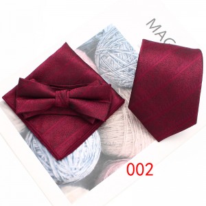 Business formal wear, three-piece tie, pocket scarf, and bow tie set Men's three-piece suit, striped scarf, tie, and bow tie set.