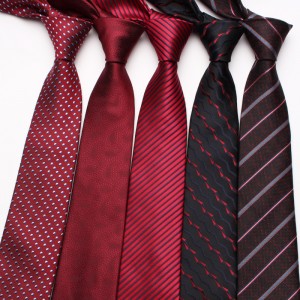 Polyester business suit ties, jacquard red series, 7cm ties, bulk, tie manufacturer, and wholesale.