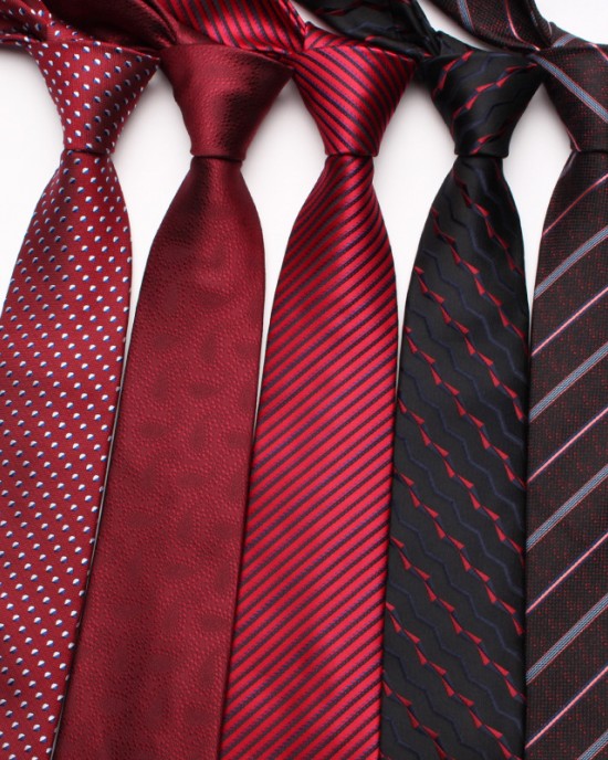 Polyester business suit ties, jacquard red series, 7cm ties, bulk, tie manufacturer, and wholesale.