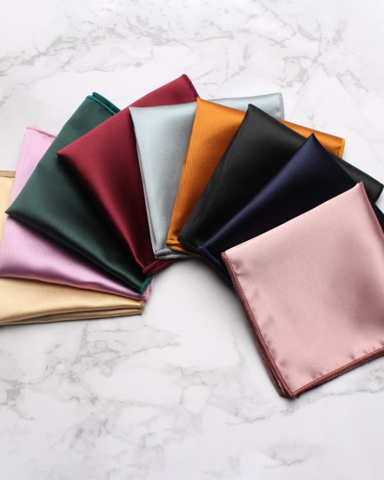 British-style men's suit pocket squares, solid-color, shiny, business banquet formal wear, and square handkerchiefs.